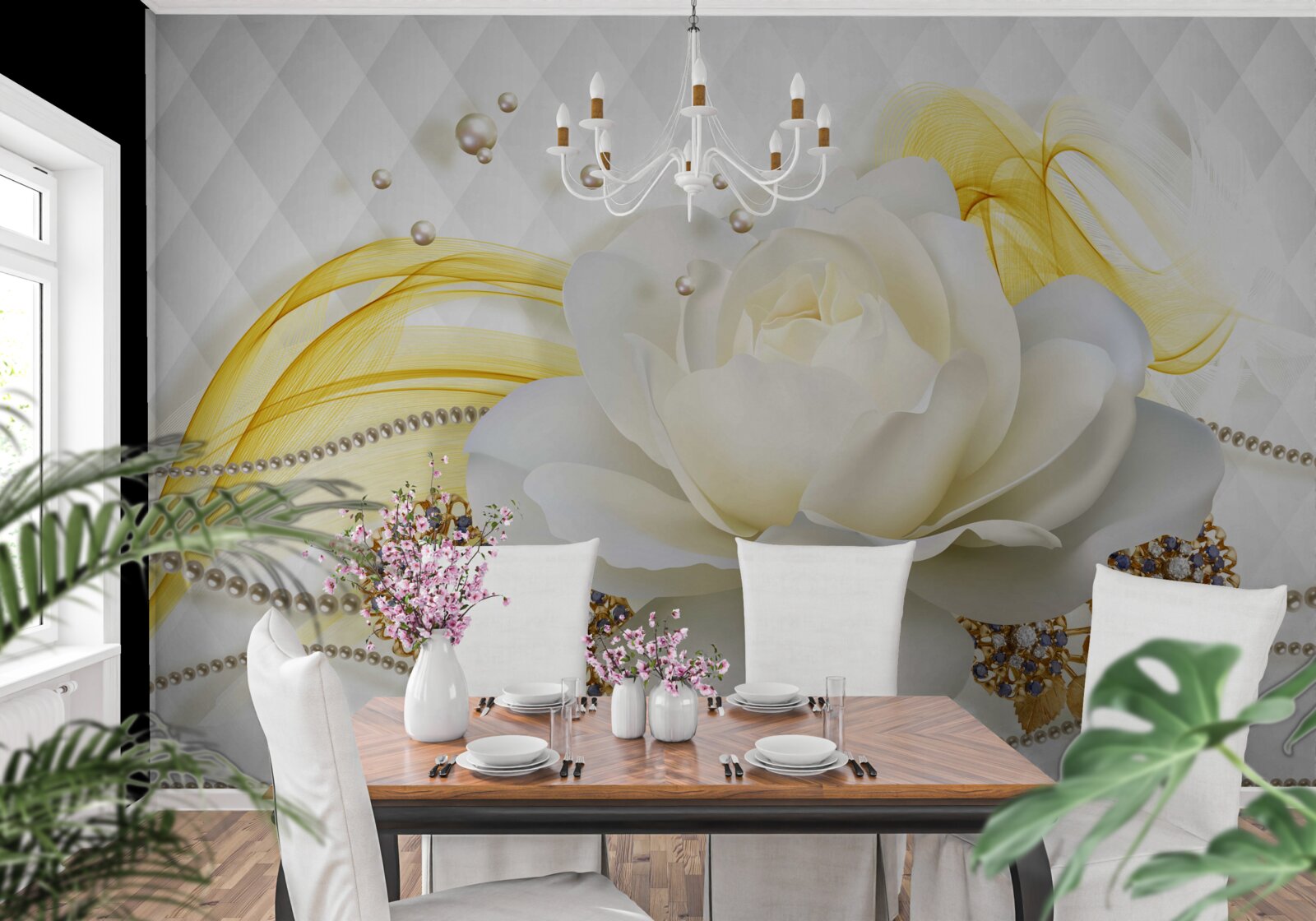 Fototapeta alabastrová ruža a kamienkové brošne