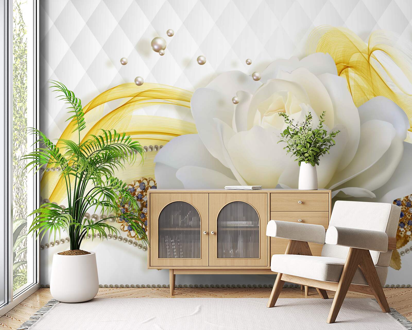 Fototapeta alabastrová ruža a kamienkové brošne