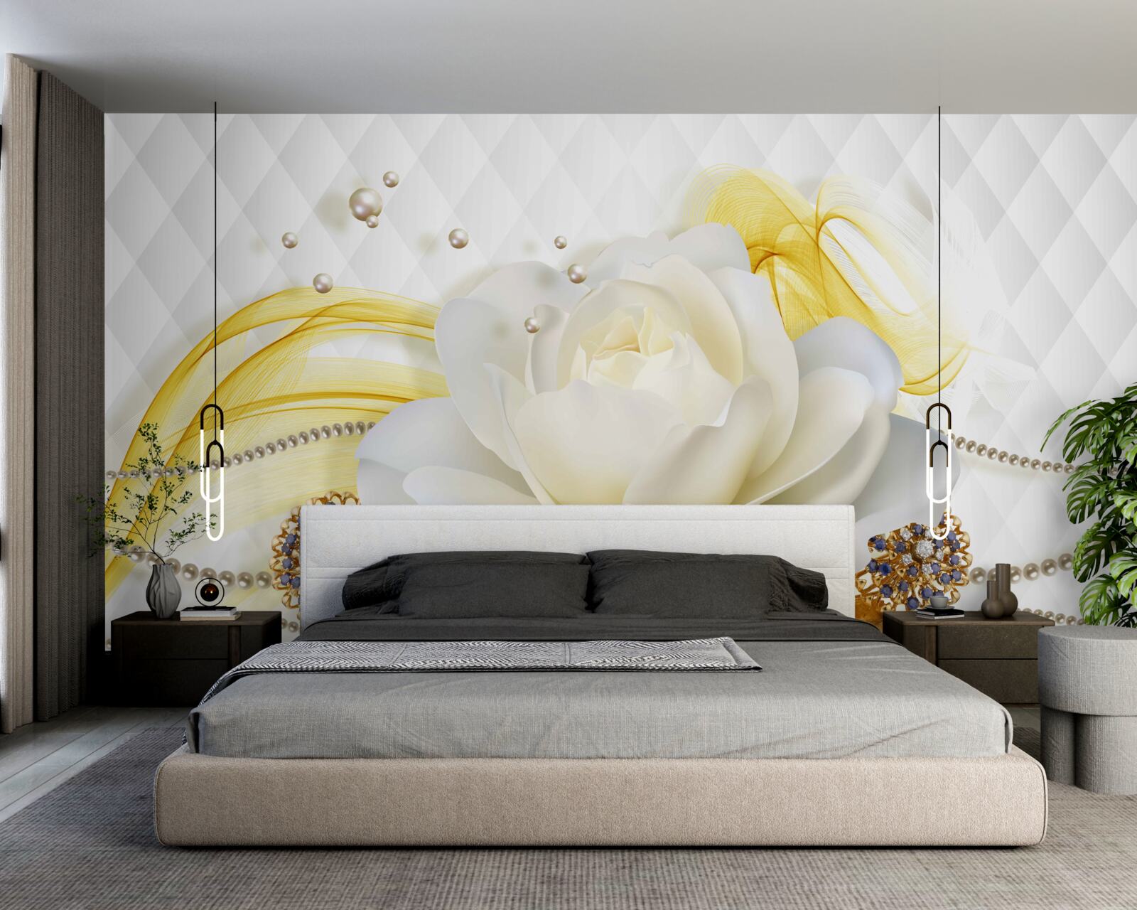 Fototapeta alabastrová ruža a kamienkové brošne