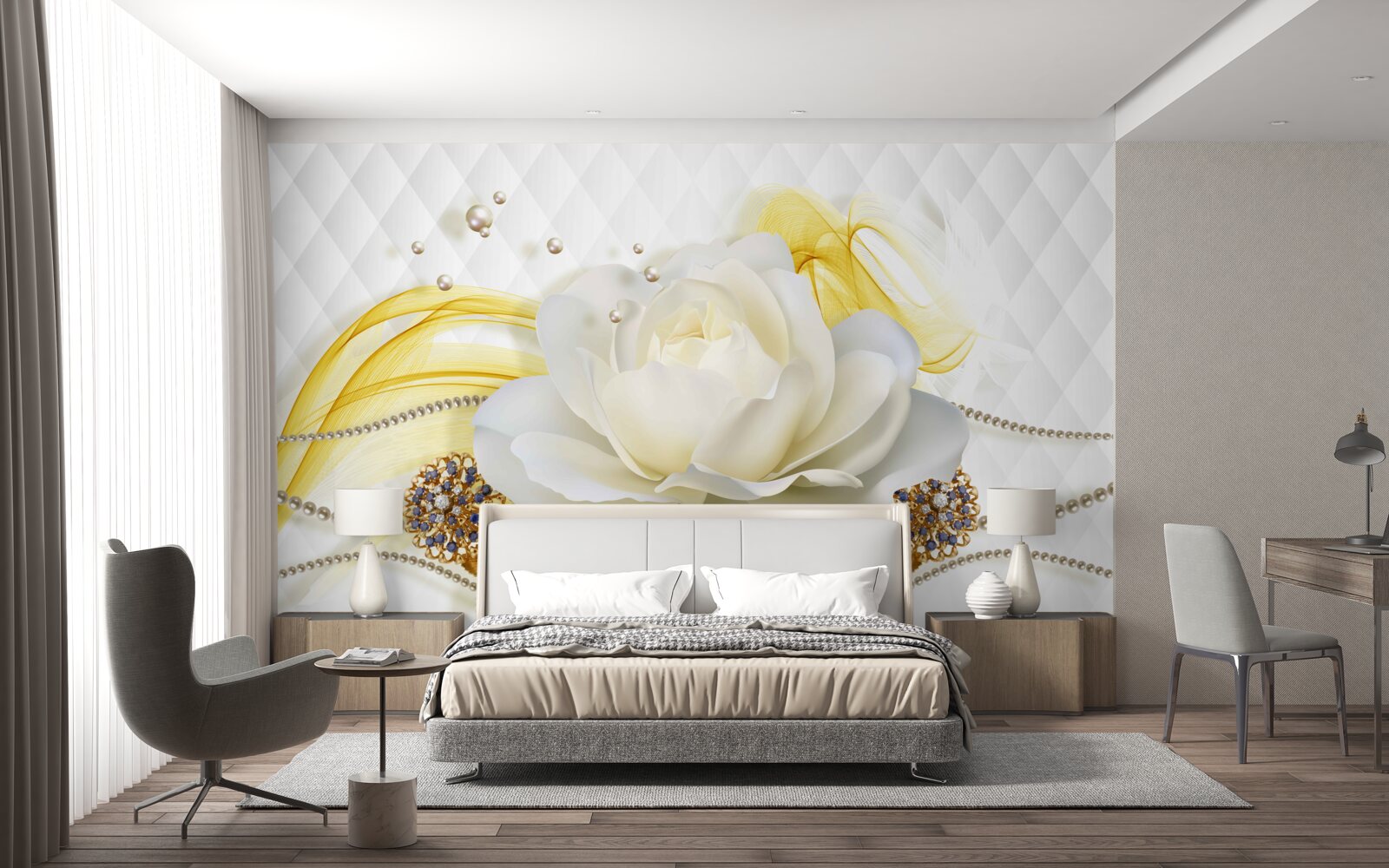 Fototapeta alabastrová ruža a kamienkové brošne