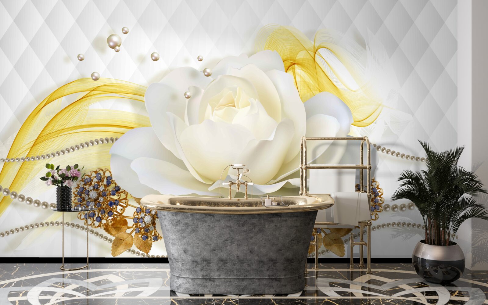 Fototapeta alabastrová ruža a kamienkové brošne