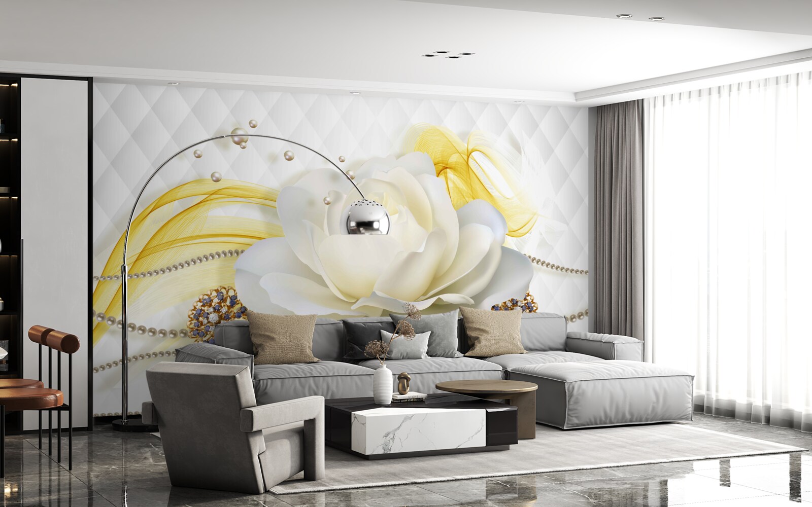 Fototapeta alabastrová ruža a kamienkové brošne