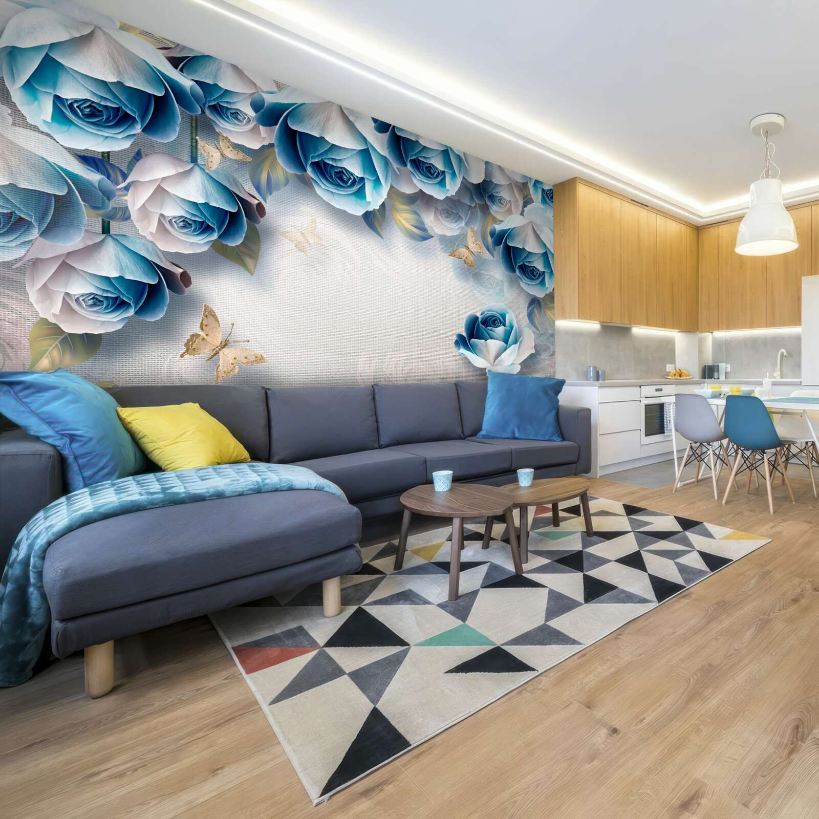 Fototapeta motýle a modré ruže