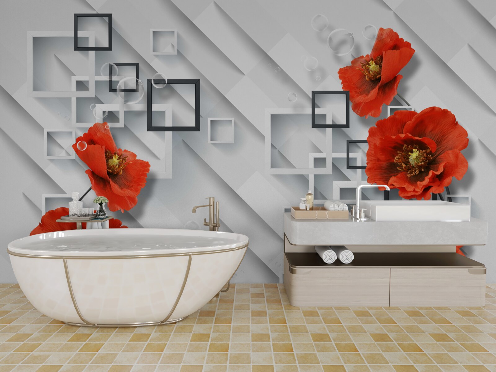 Fototapeta nádherné červené maky na nezvyčajnom pozadí