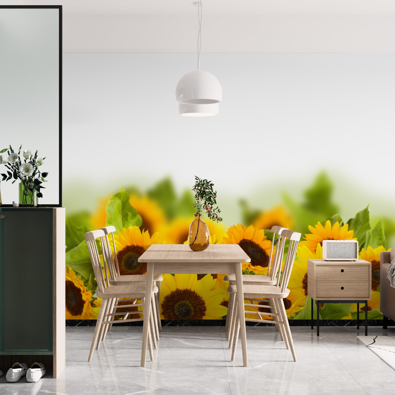 Fototapeta pole zdobené farebnými slnečnicami