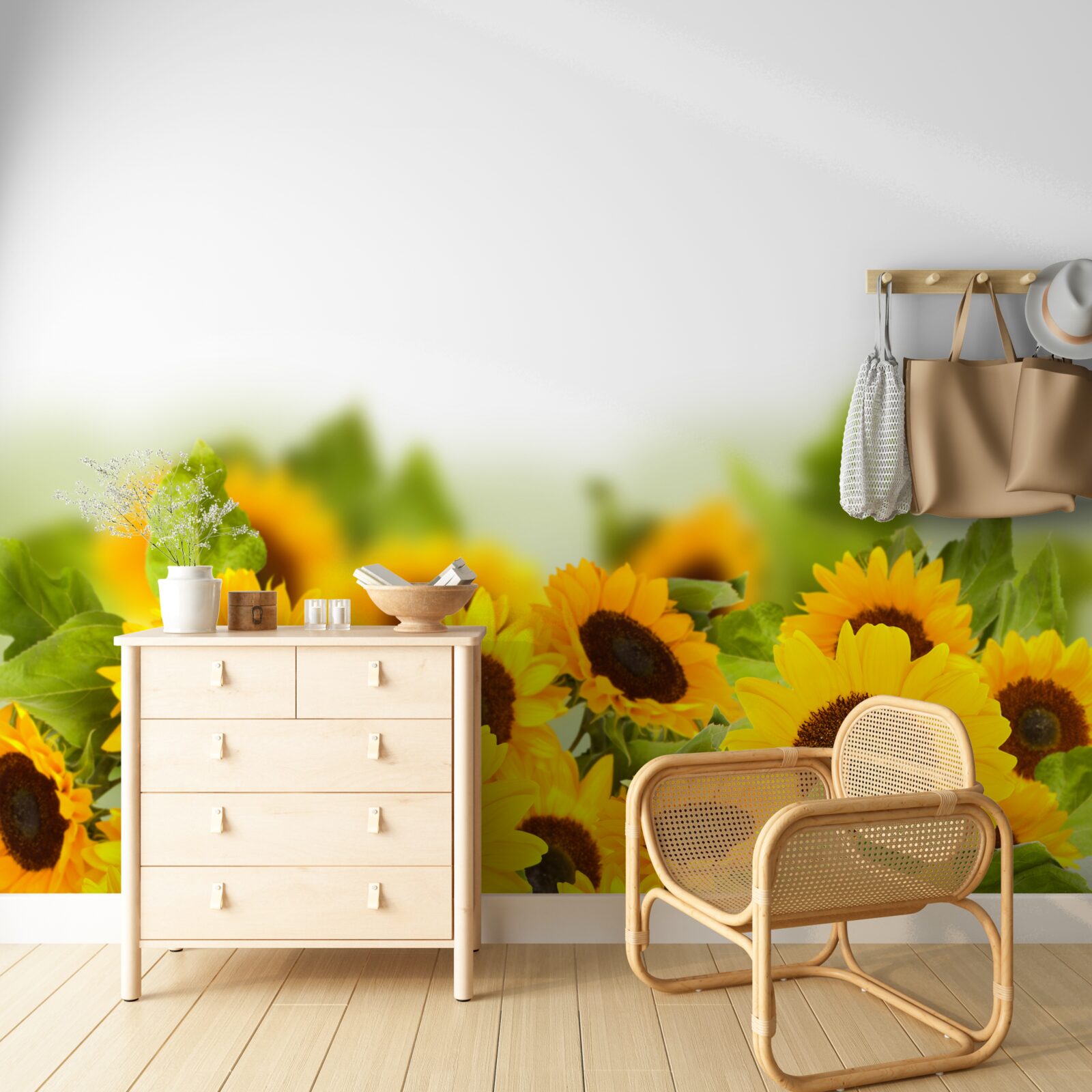 Fototapeta pole zdobené farebnými slnečnicami