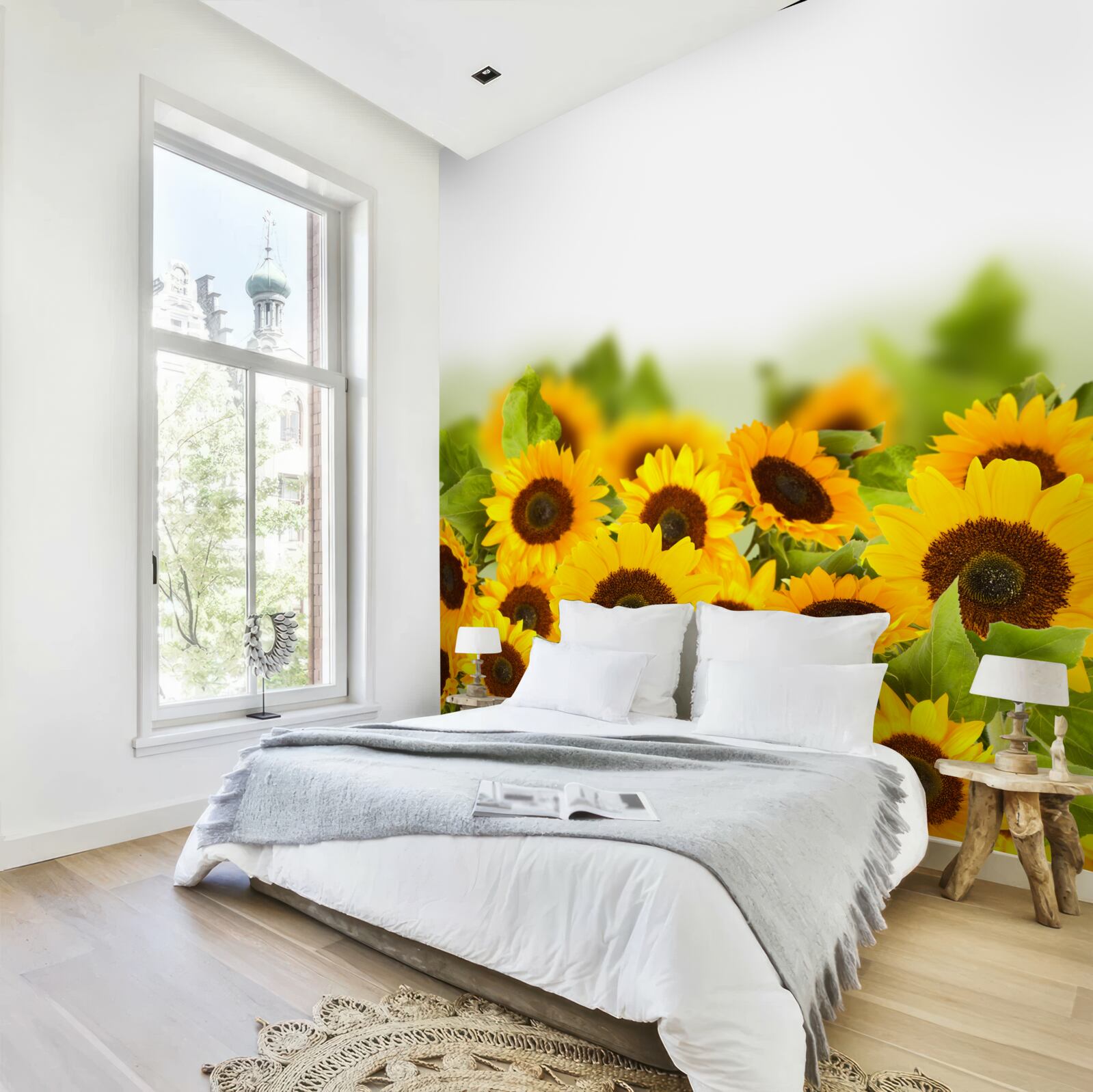 Fototapeta pole zdobené farebnými slnečnicami