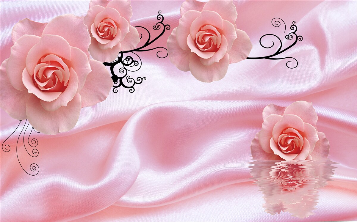 Fototapeta jemné ružové kvety na ružovej hodvábnej látke