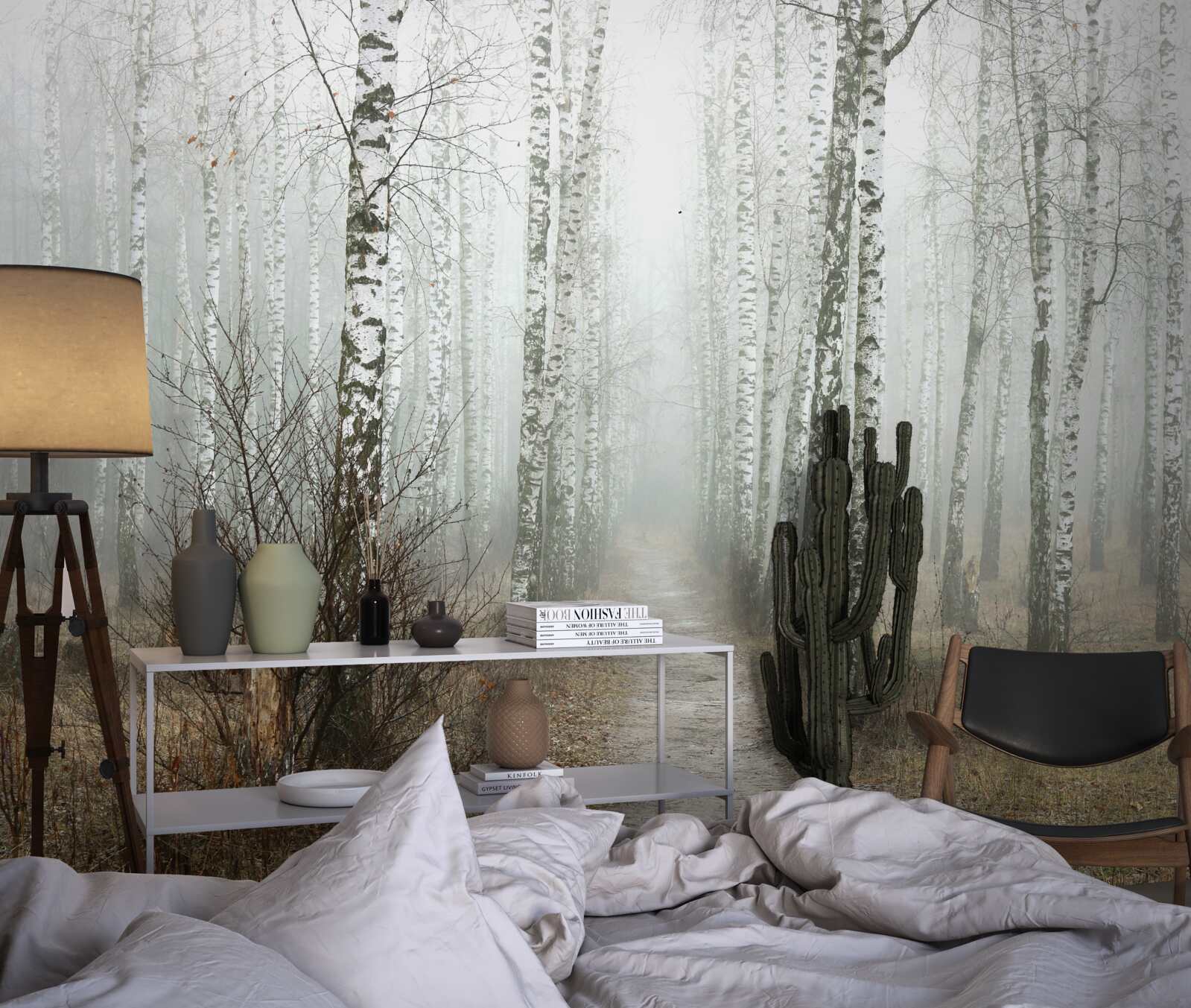 Fototapeta Cesta hmlistým lesom plným briez