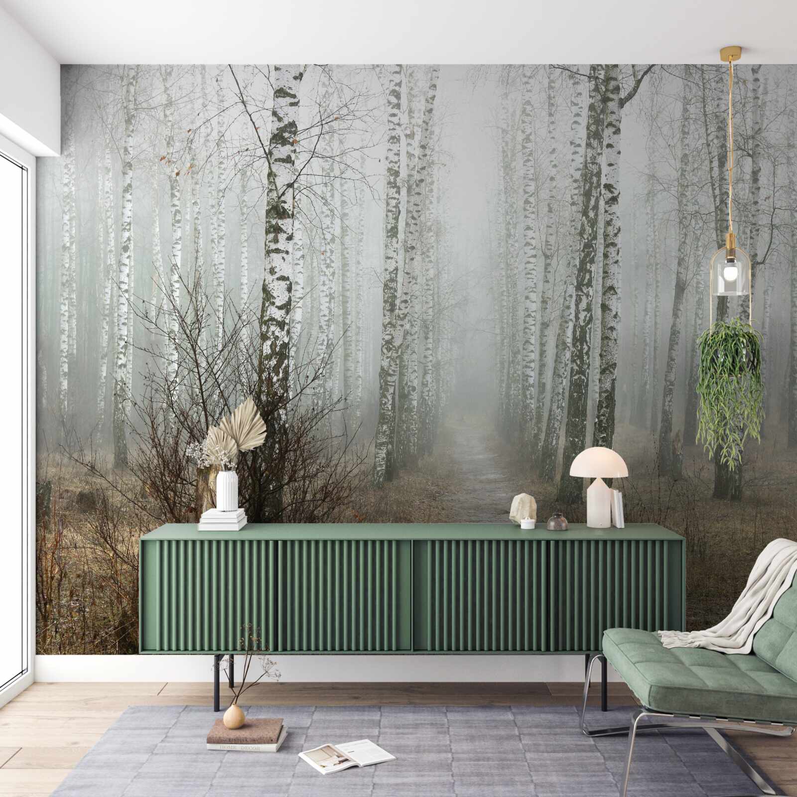 Fototapeta Cesta hmlistým lesom plným briez