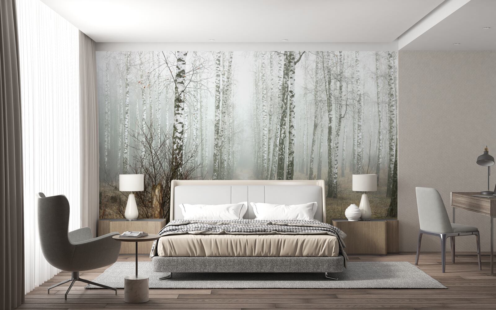 Fototapeta Cesta hmlistým lesom plným briez