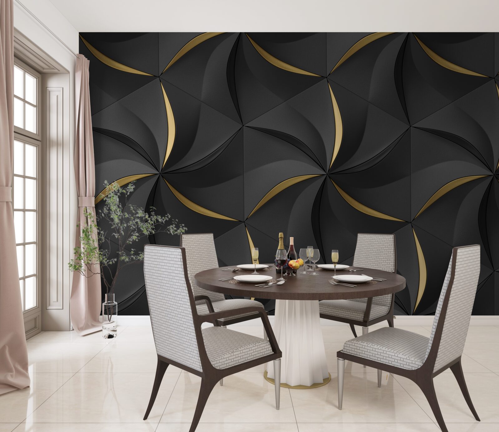 Fototapeta zlaté špirály na čiernom pozadí