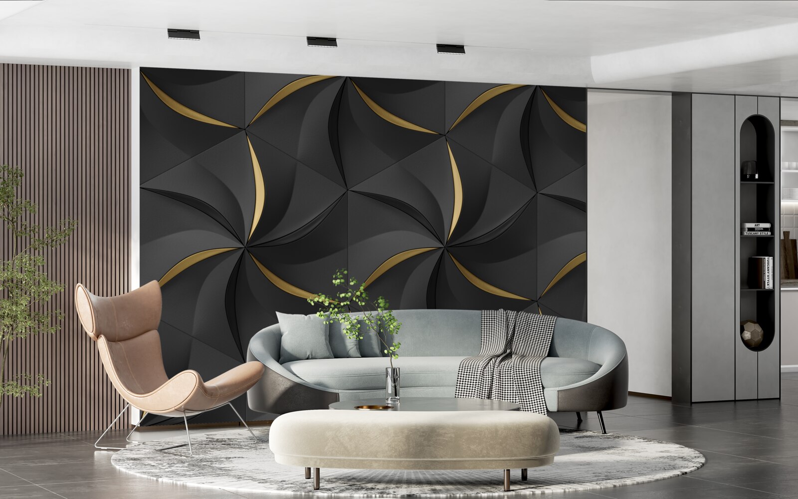 Fototapeta zlaté špirály na čiernom pozadí