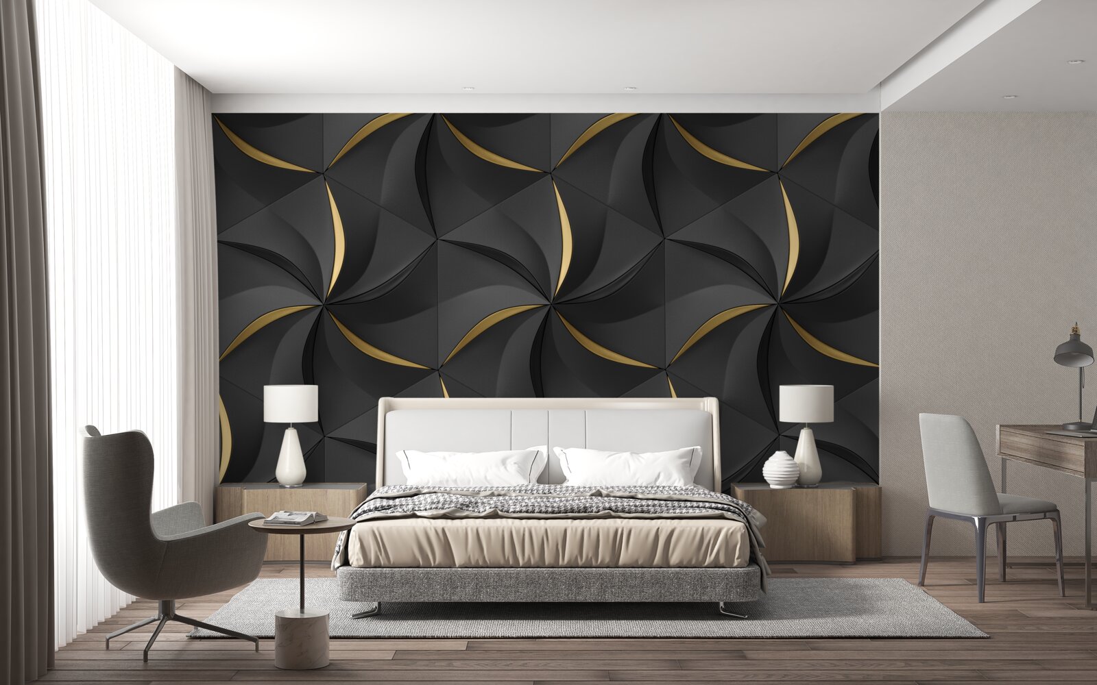 Fototapeta zlaté špirály na čiernom pozadí