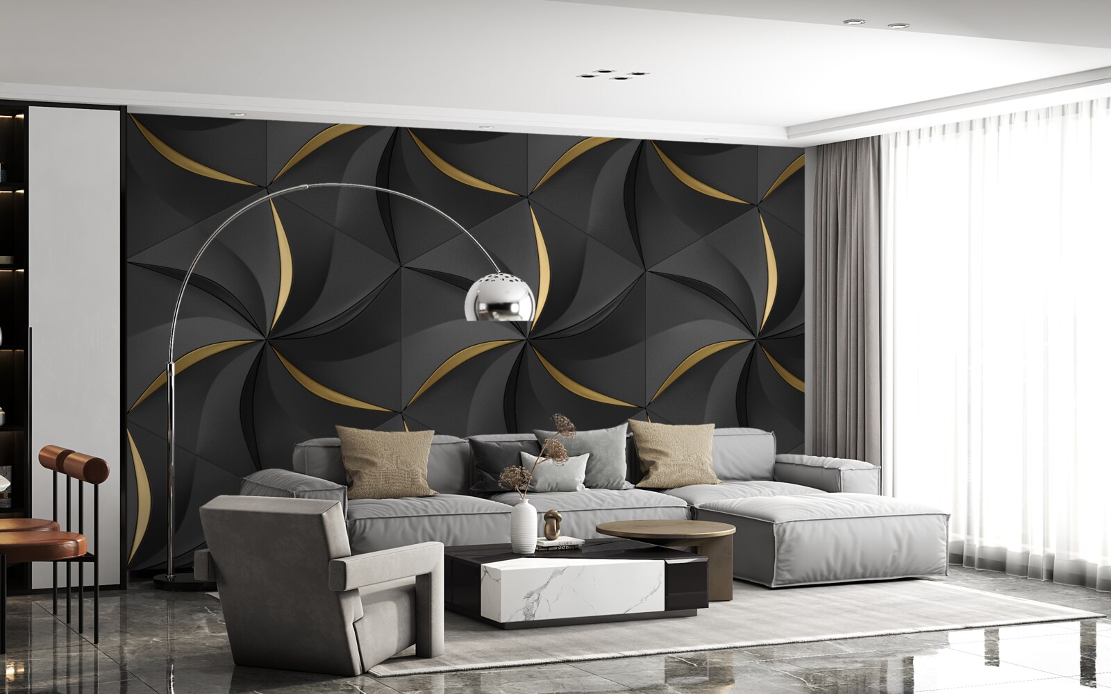 Fototapeta zlaté špirály na čiernom pozadí