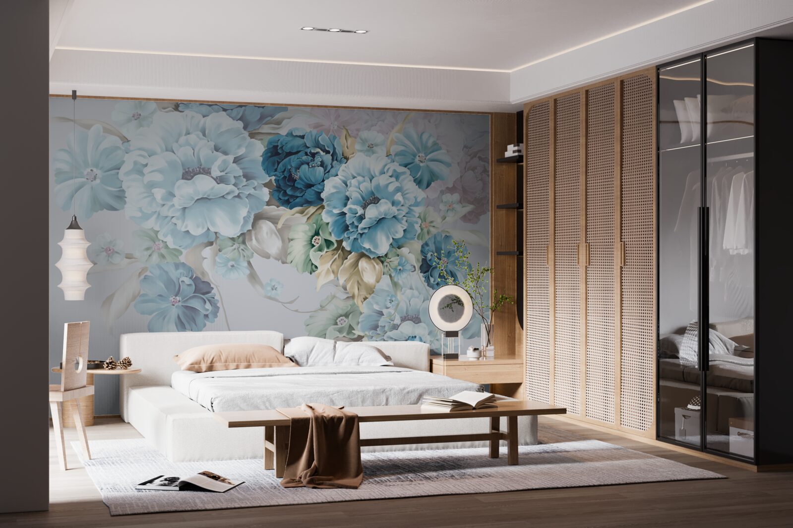 Fototapeta kompozícia obsahuje fialové a modré kvety