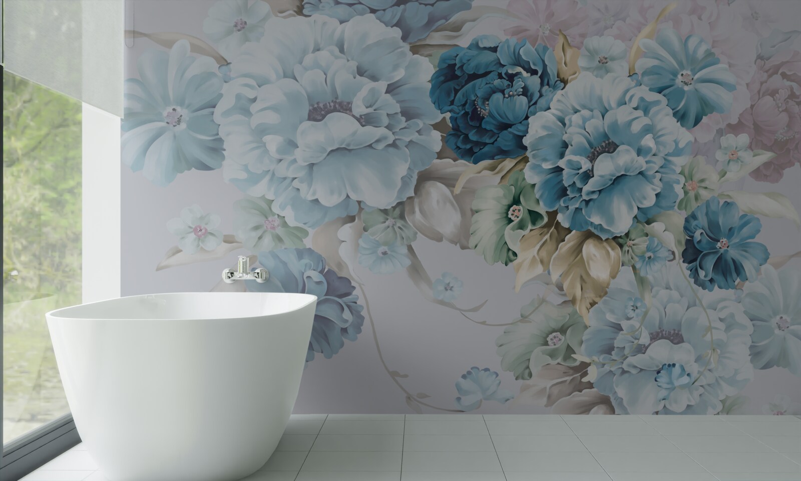 Fototapeta kompozícia obsahuje fialové a modré kvety