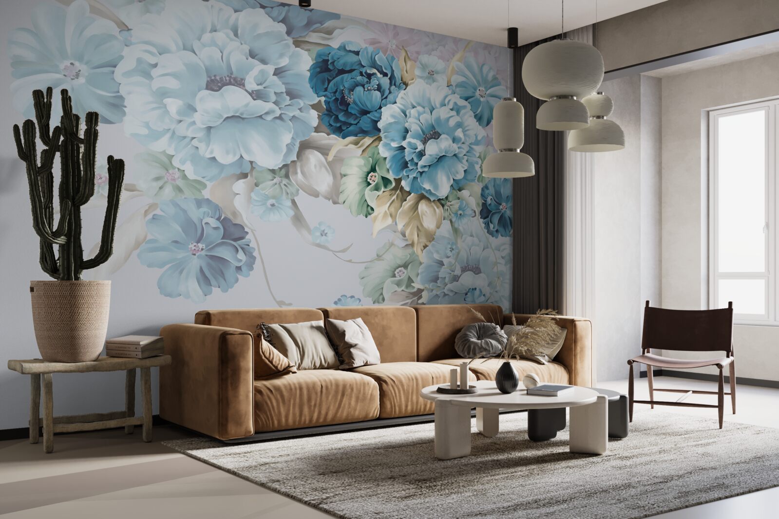 Fototapeta kompozícia obsahuje fialové a modré kvety