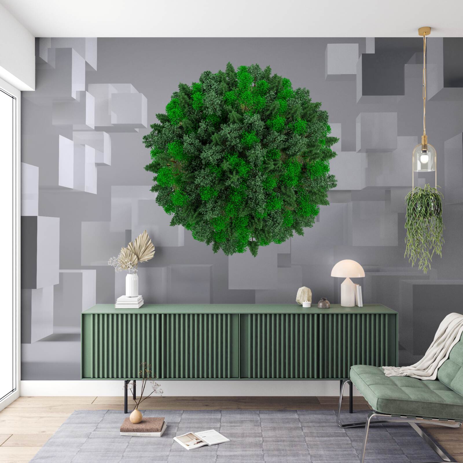 Fototapeta geometrická mapa pokrytá zeleným plášťom rastlín