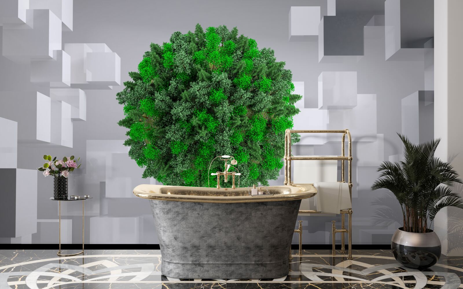 Fototapeta geometrická mapa pokrytá zeleným plášťom rastlín