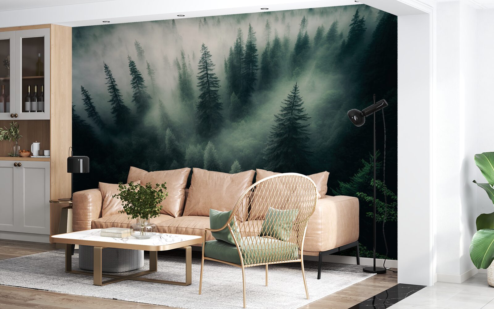 Fototapeta hmla v pochmúrnom borovicovom kúte