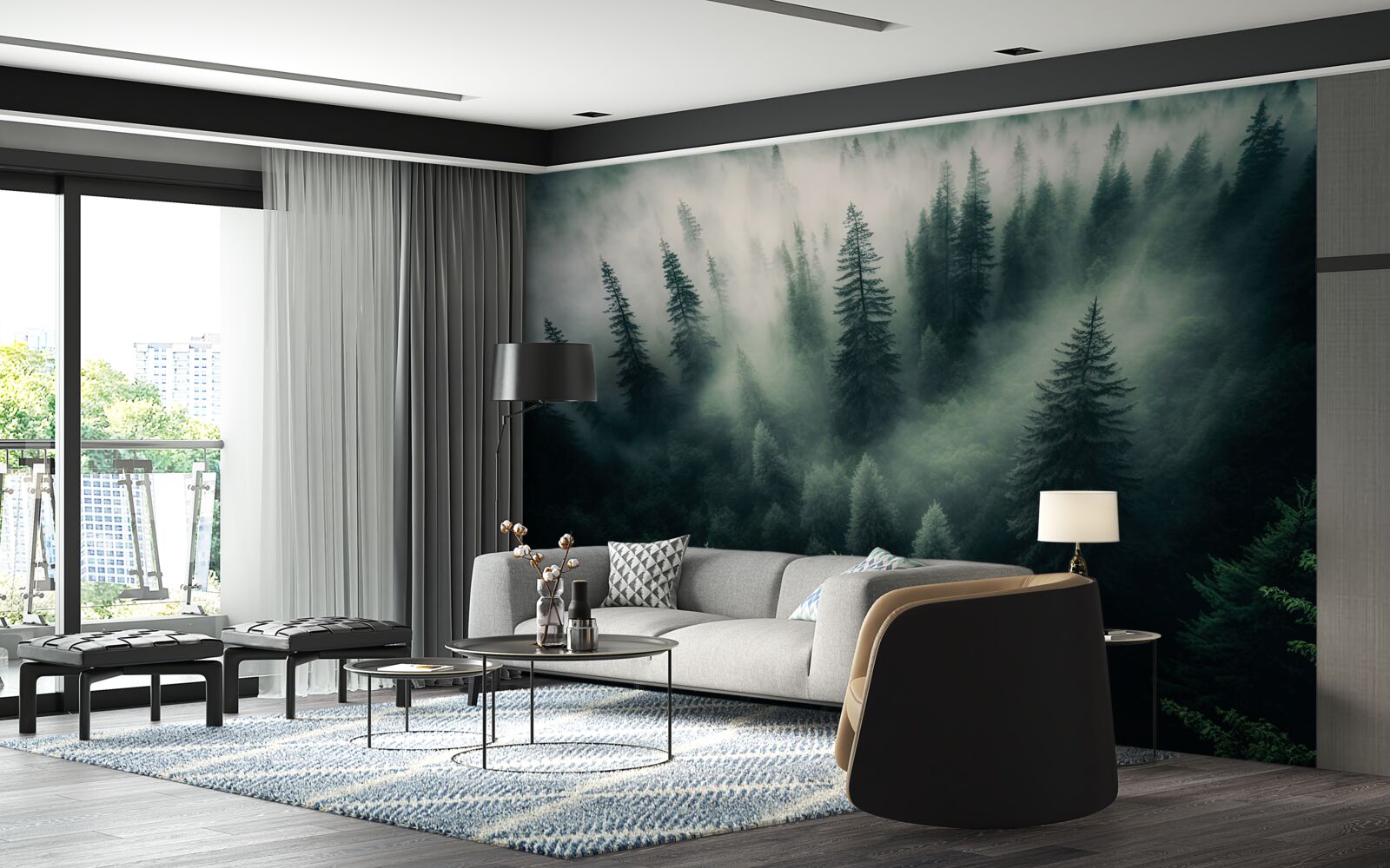 Fototapeta hmla v pochmúrnom borovicovom kúte