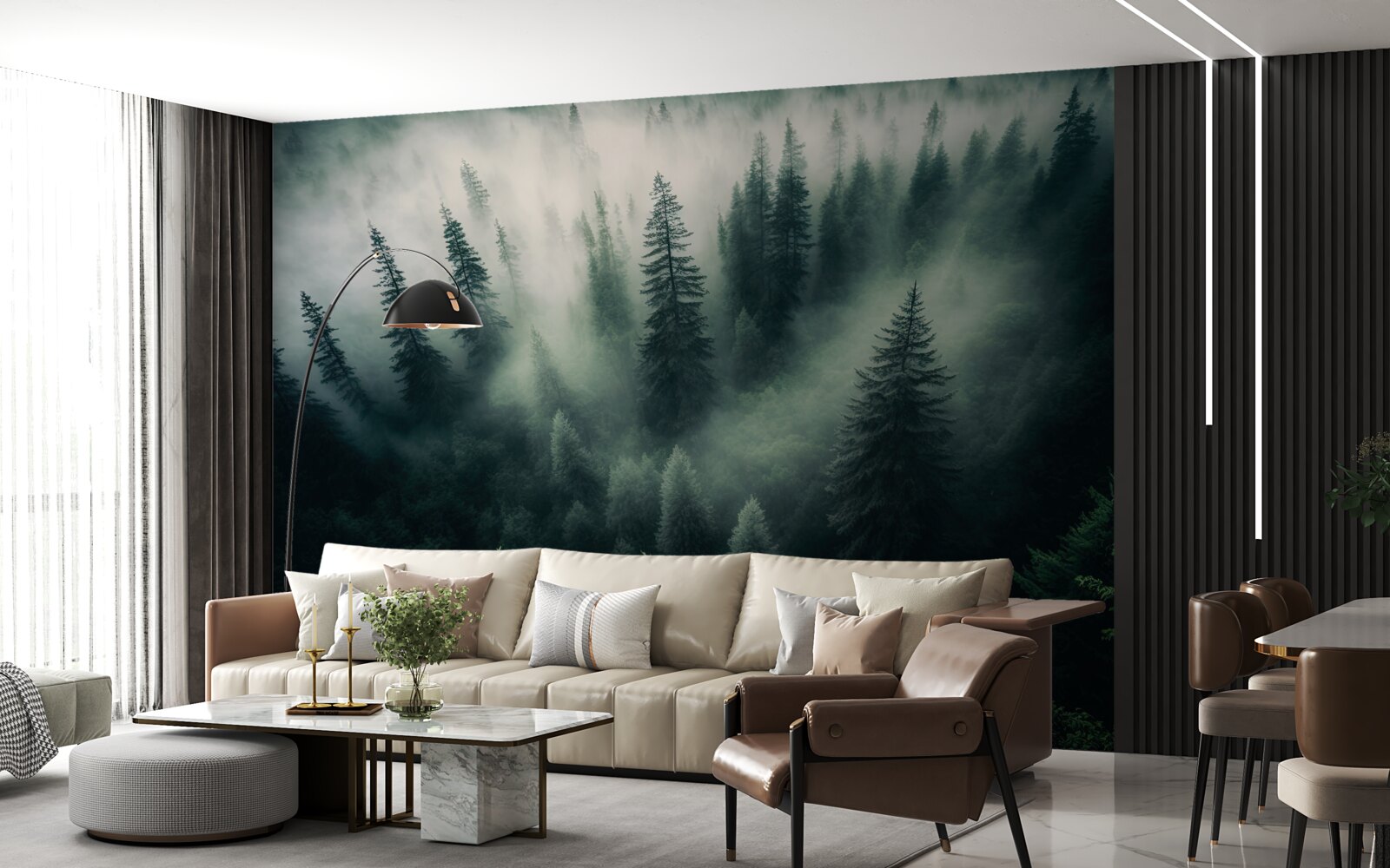 Fototapeta hmla v pochmúrnom borovicovom kúte