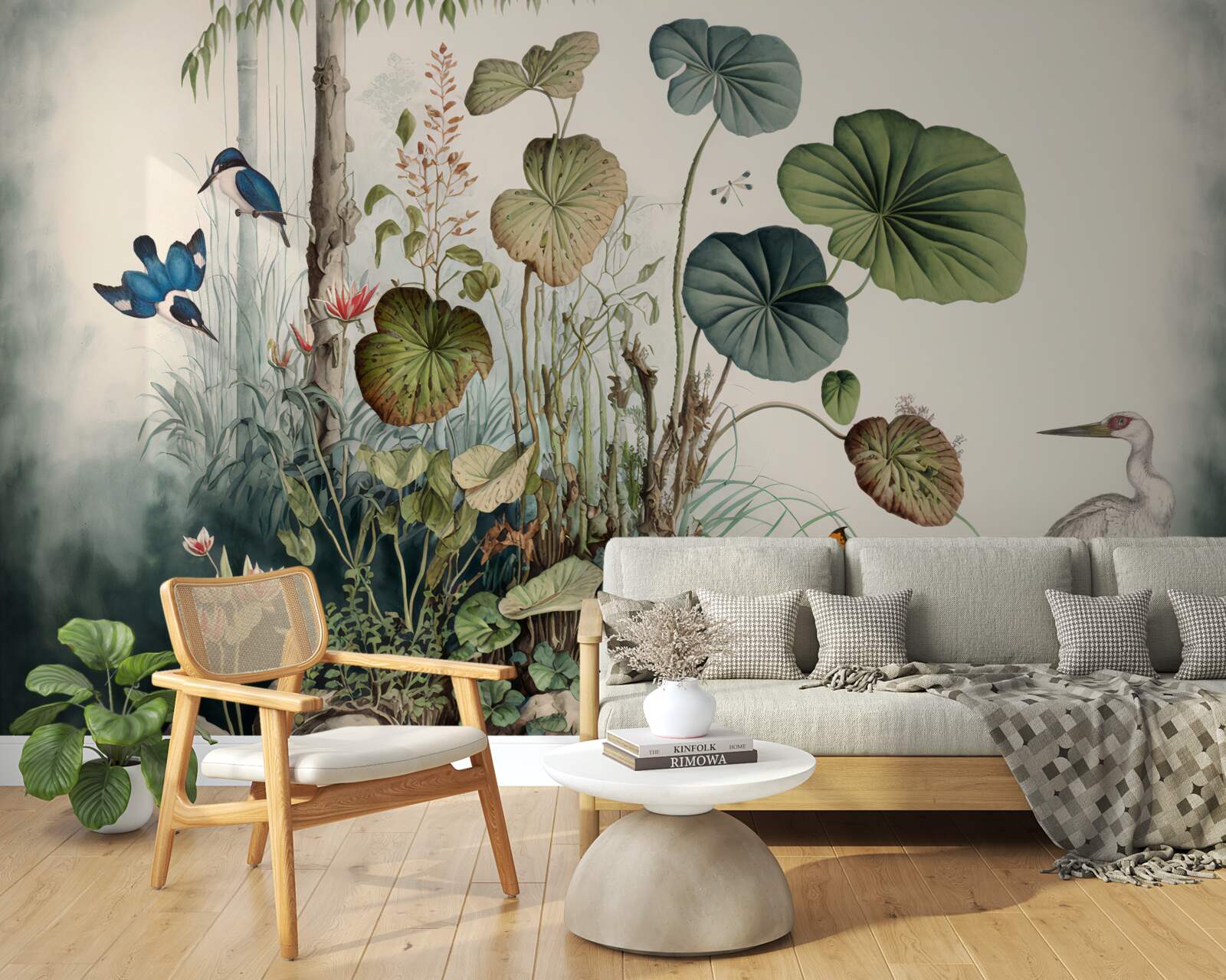 Fototapeta osamelý ostrov v jazere so žeriavom na ňom