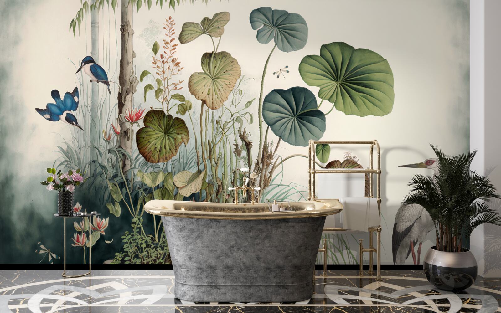 Fototapeta osamelý ostrov v jazere so žeriavom na ňom