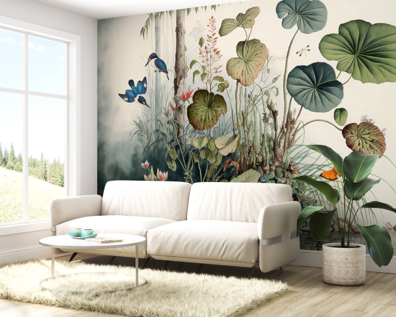 Fototapeta osamelý ostrov v jazere so žeriavom na ňom