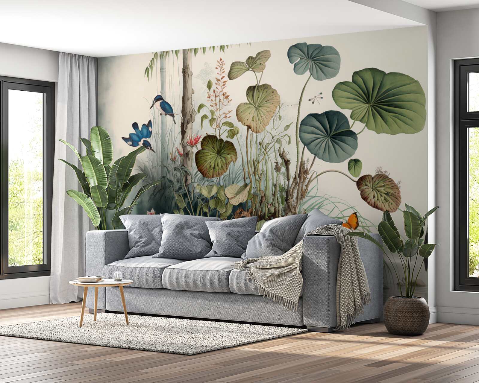 Fototapeta osamelý ostrov v jazere so žeriavom na ňom