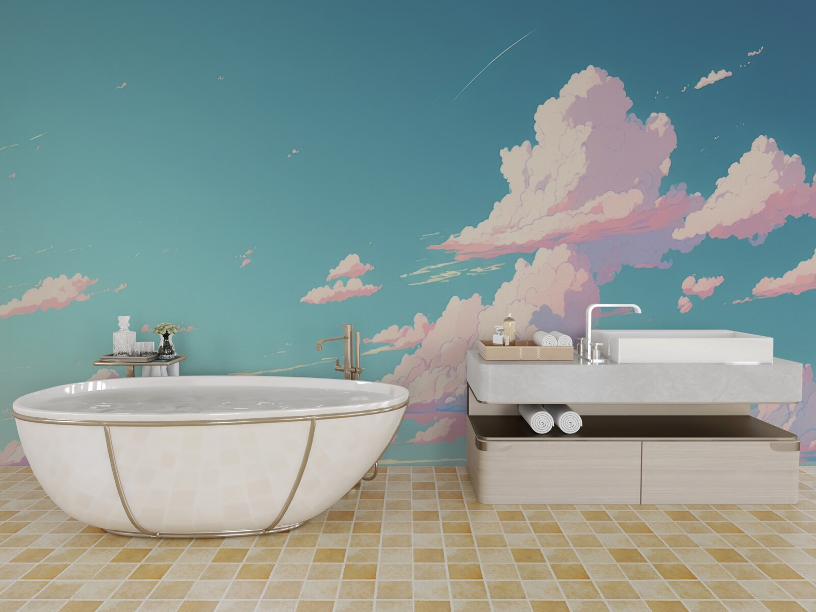 Fototapeta modrú oblohu zdobia ružové obláčiky