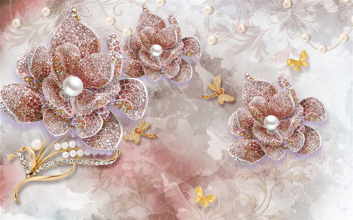 Fototapeta púčiky kvetov z červených kamienkov a perlete