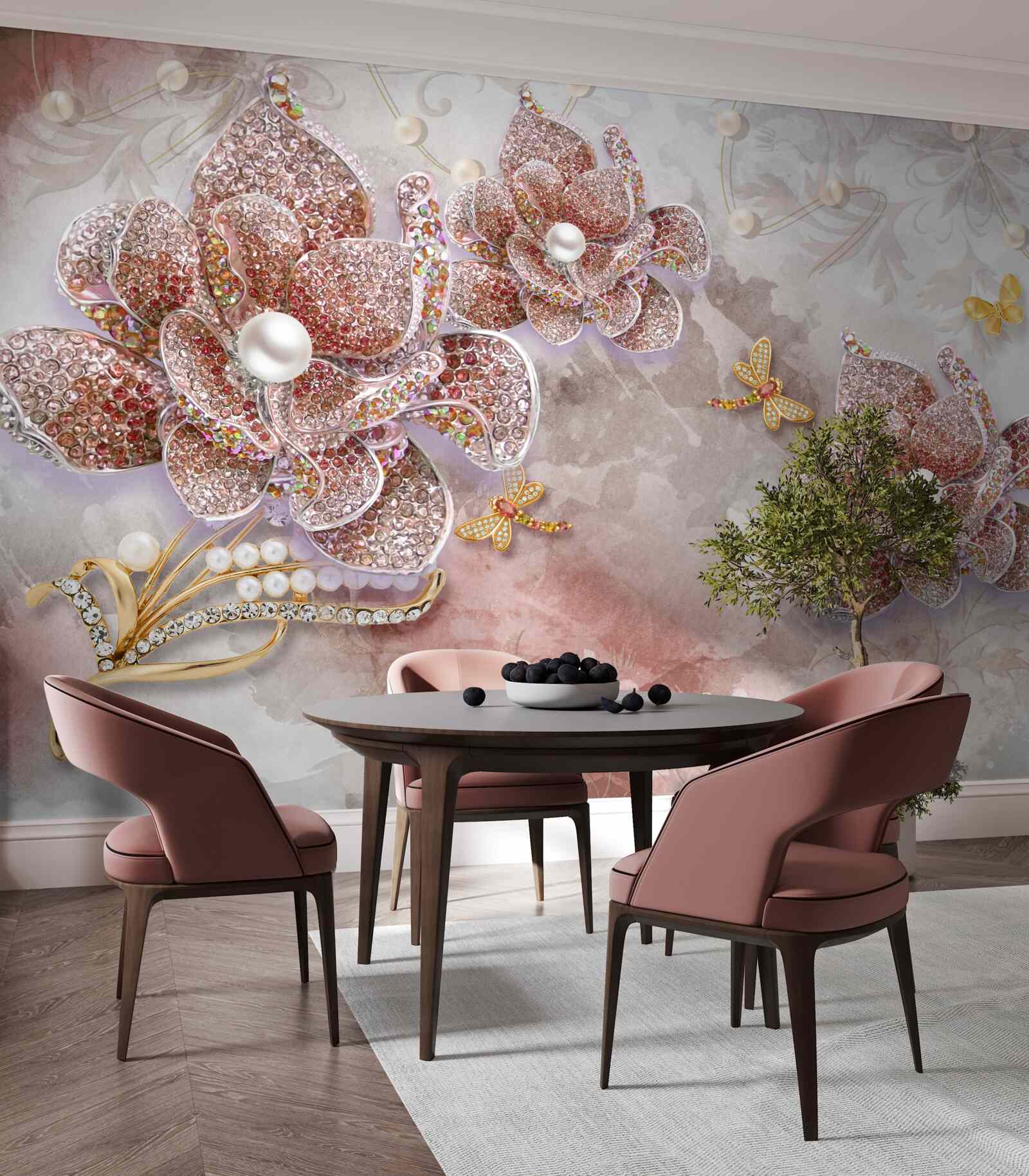 Fototapeta púčiky kvetov z červených kamienkov a perlete