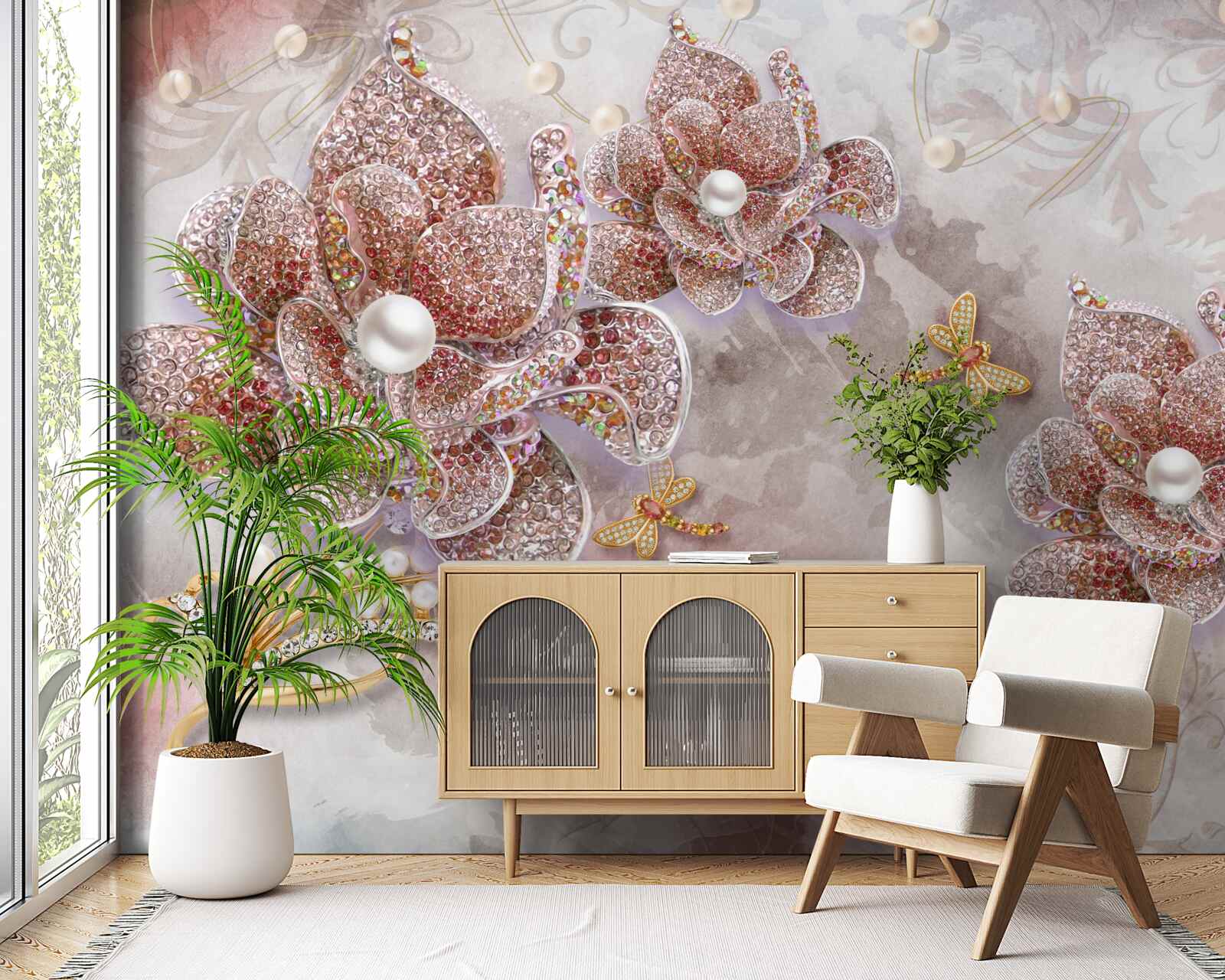 Fototapeta púčiky kvetov z červených kamienkov a perlete