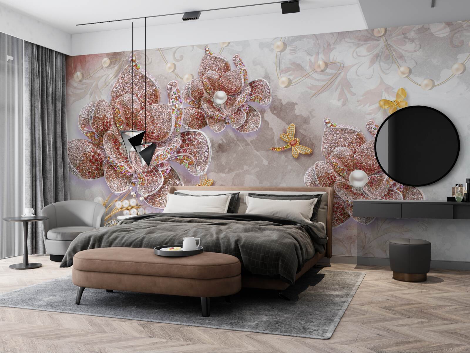 Fototapeta púčiky kvetov z červených kamienkov a perlete