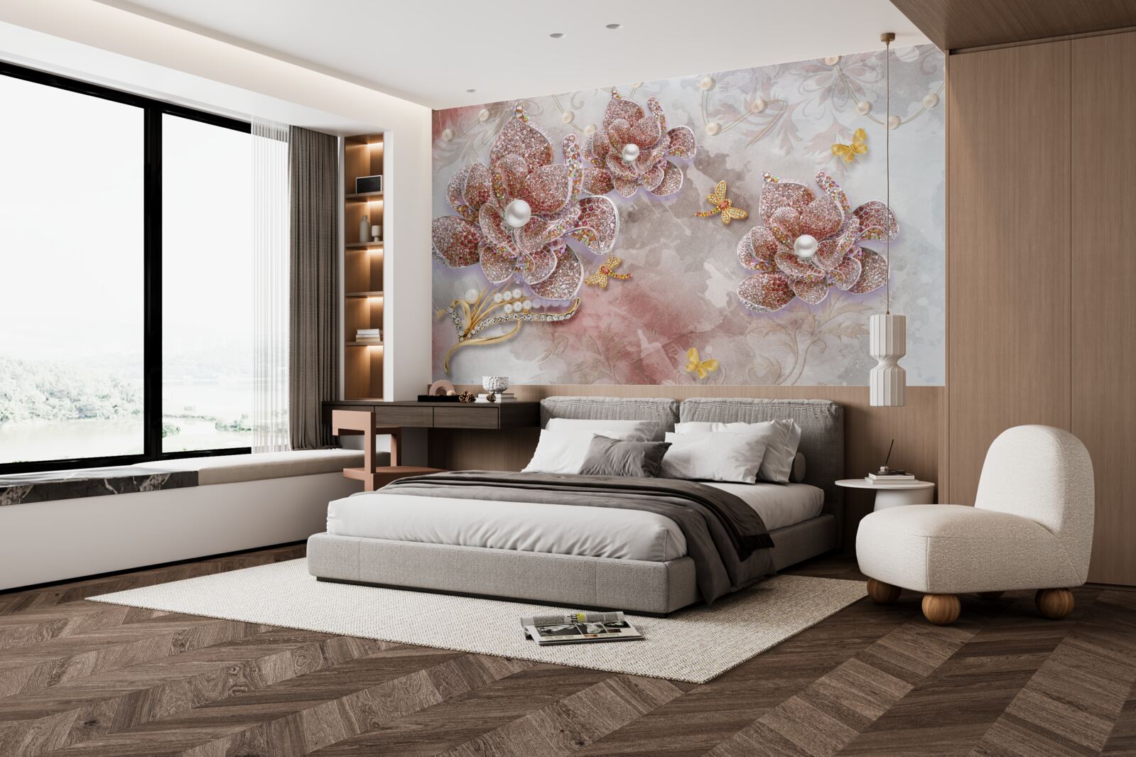 Fototapeta púčiky kvetov z červených kamienkov a perlete