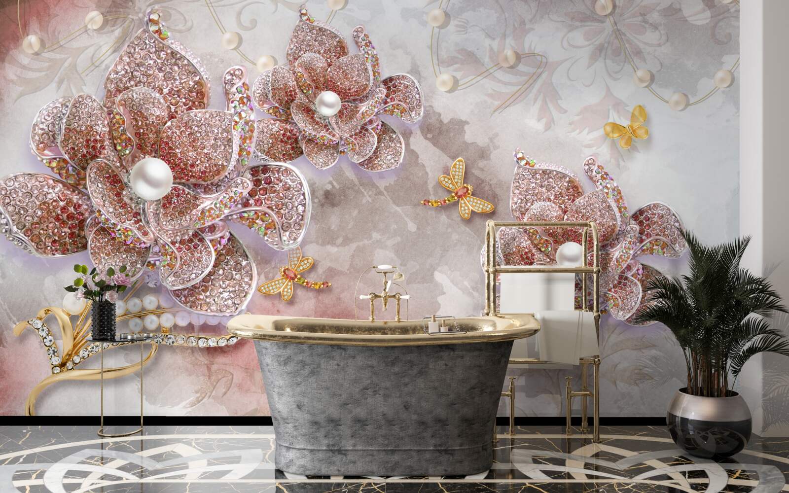 Fototapeta púčiky kvetov z červených kamienkov a perlete