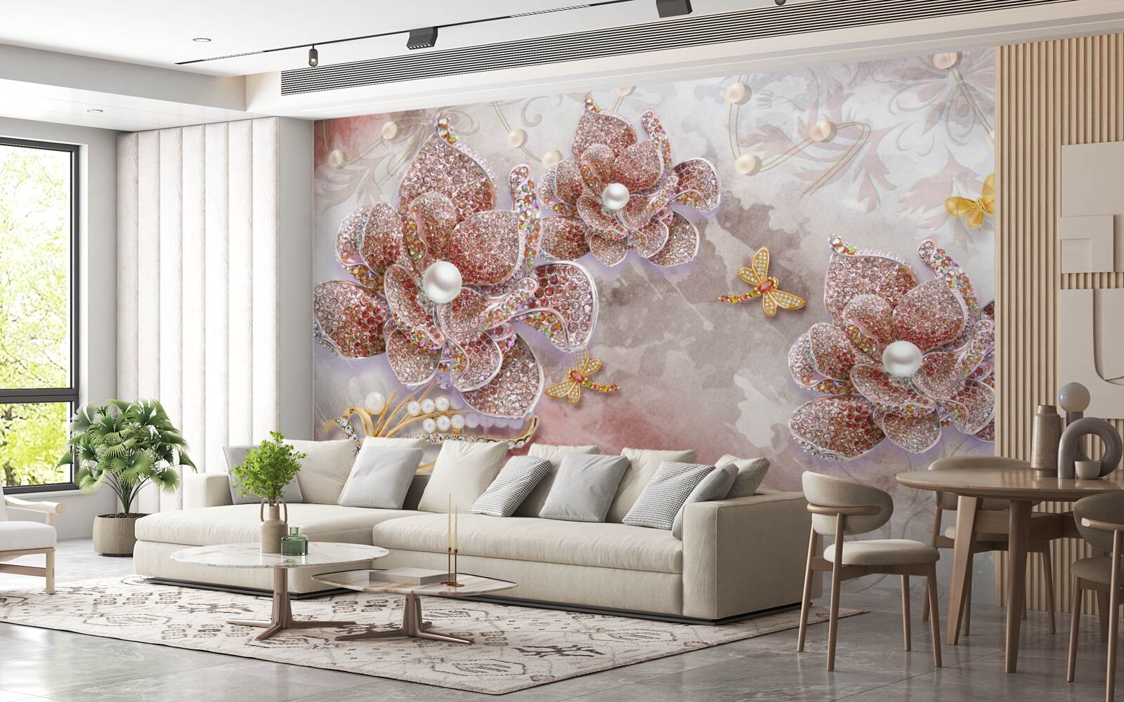 Fototapeta púčiky kvetov z červených kamienkov a perlete