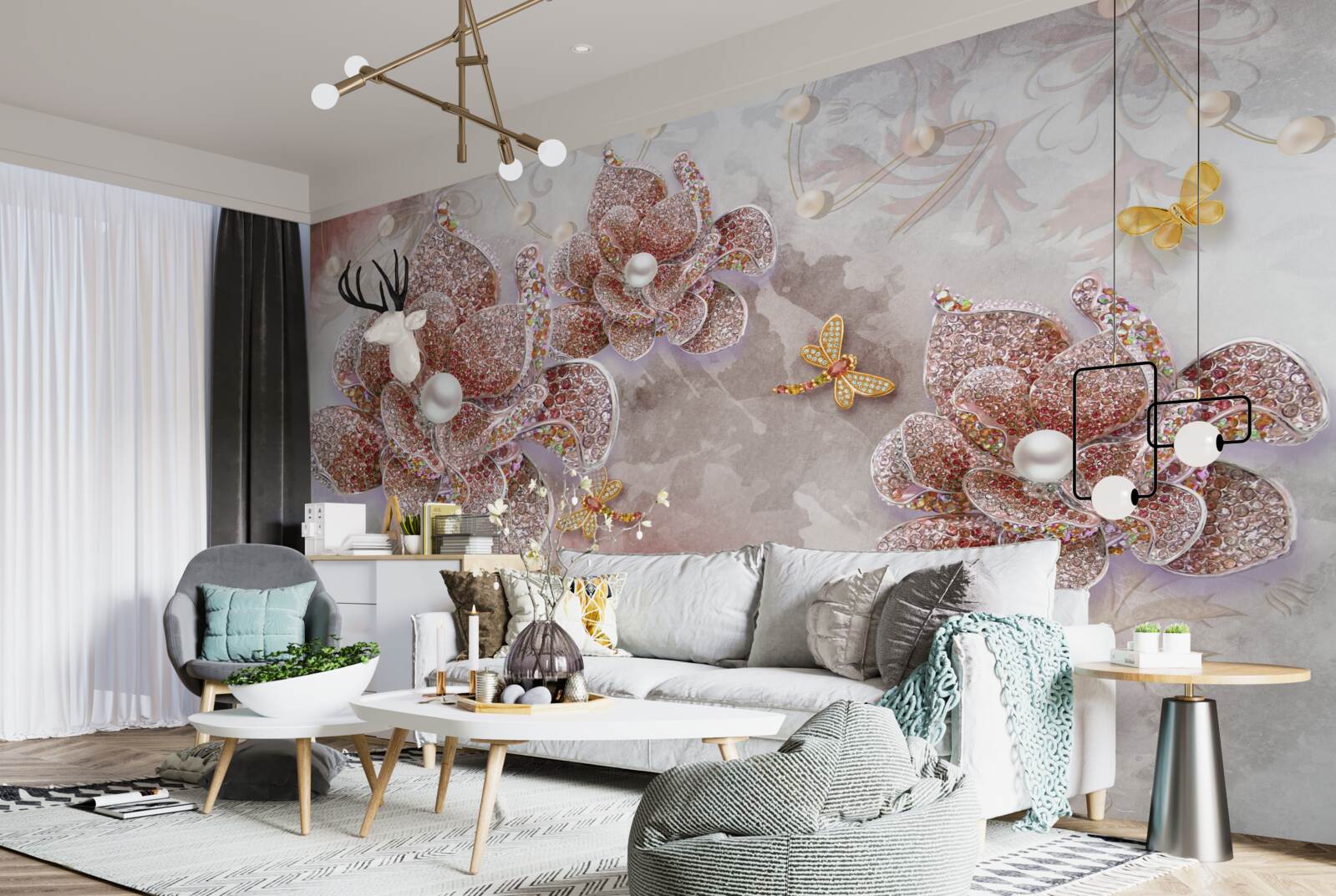 Fototapeta púčiky kvetov z červených kamienkov a perlete