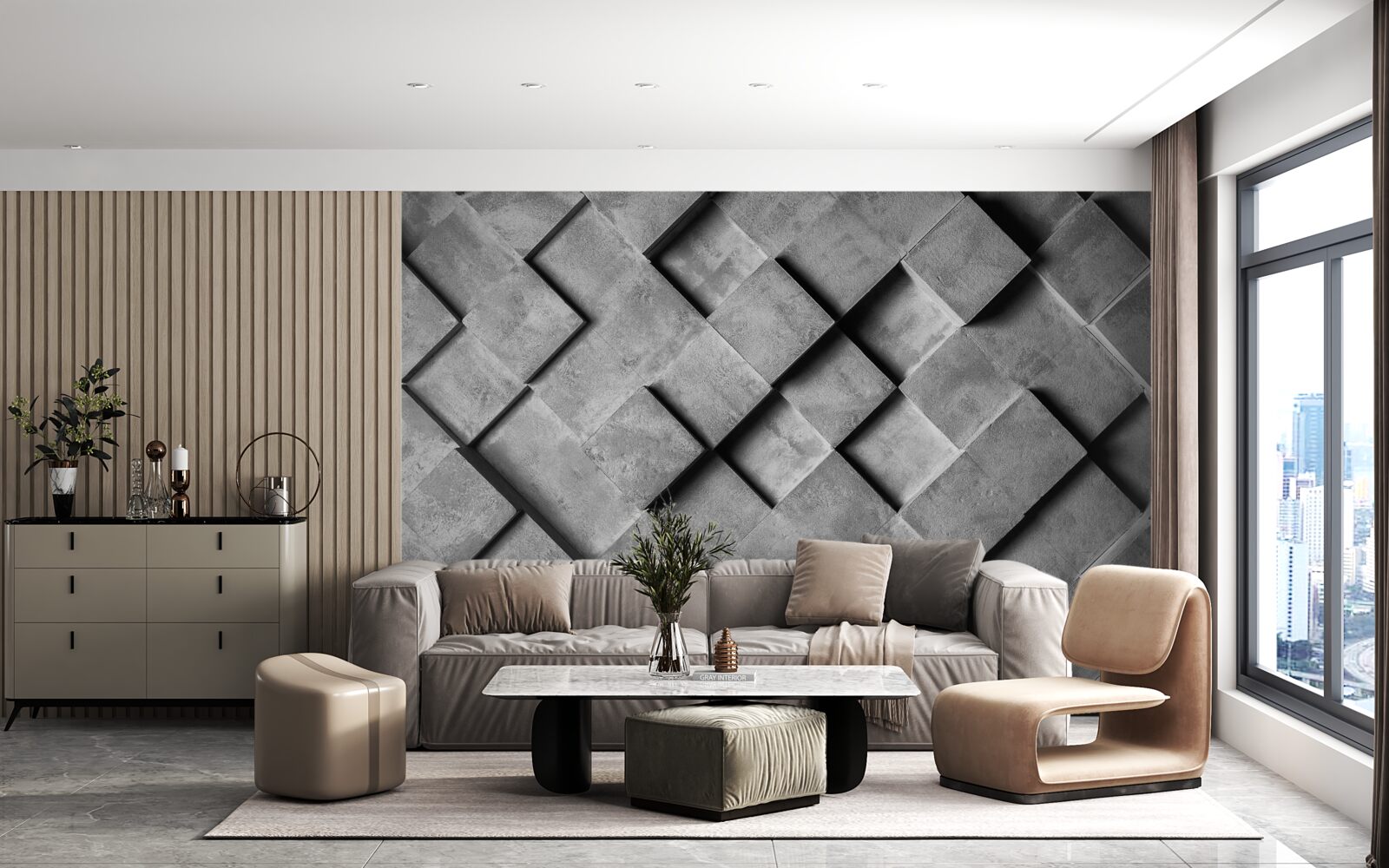 Fototapeta 3D obdĺžniky v šedej farbe