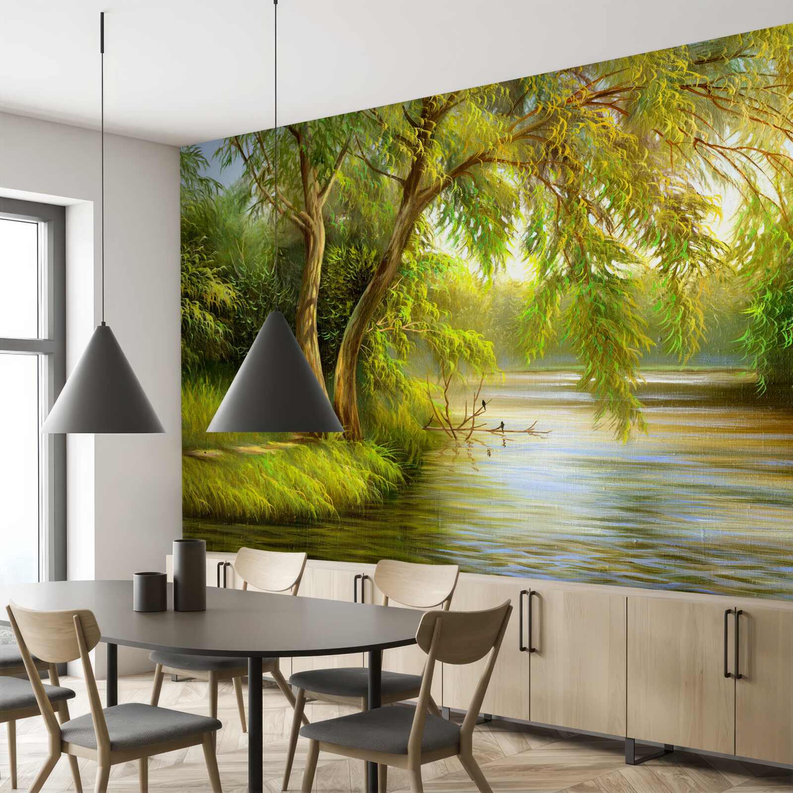 Fototapeta v lete sa vŕba smutne skláňa nad vodou