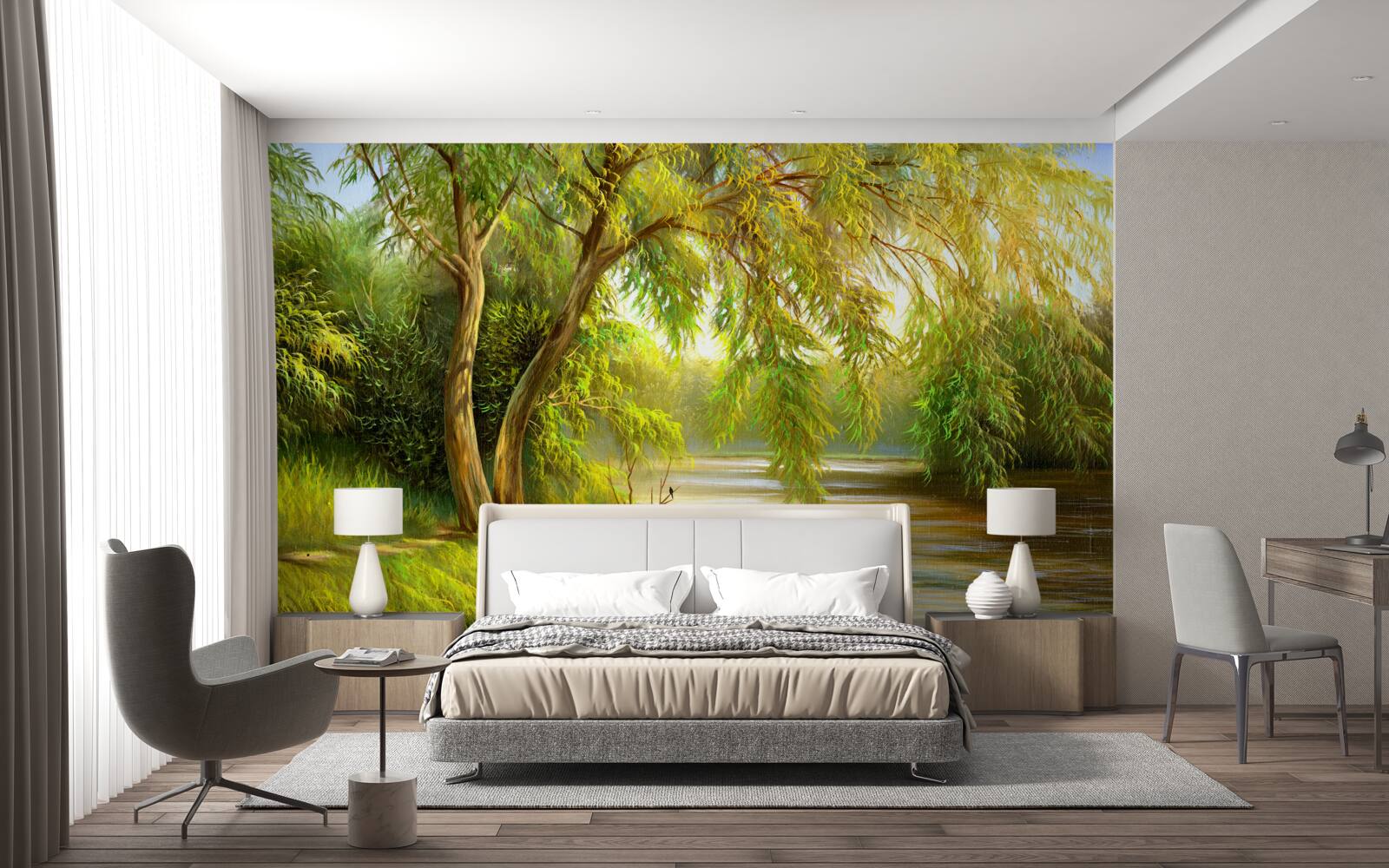 Fototapeta v lete sa vŕba smutne skláňa nad vodou