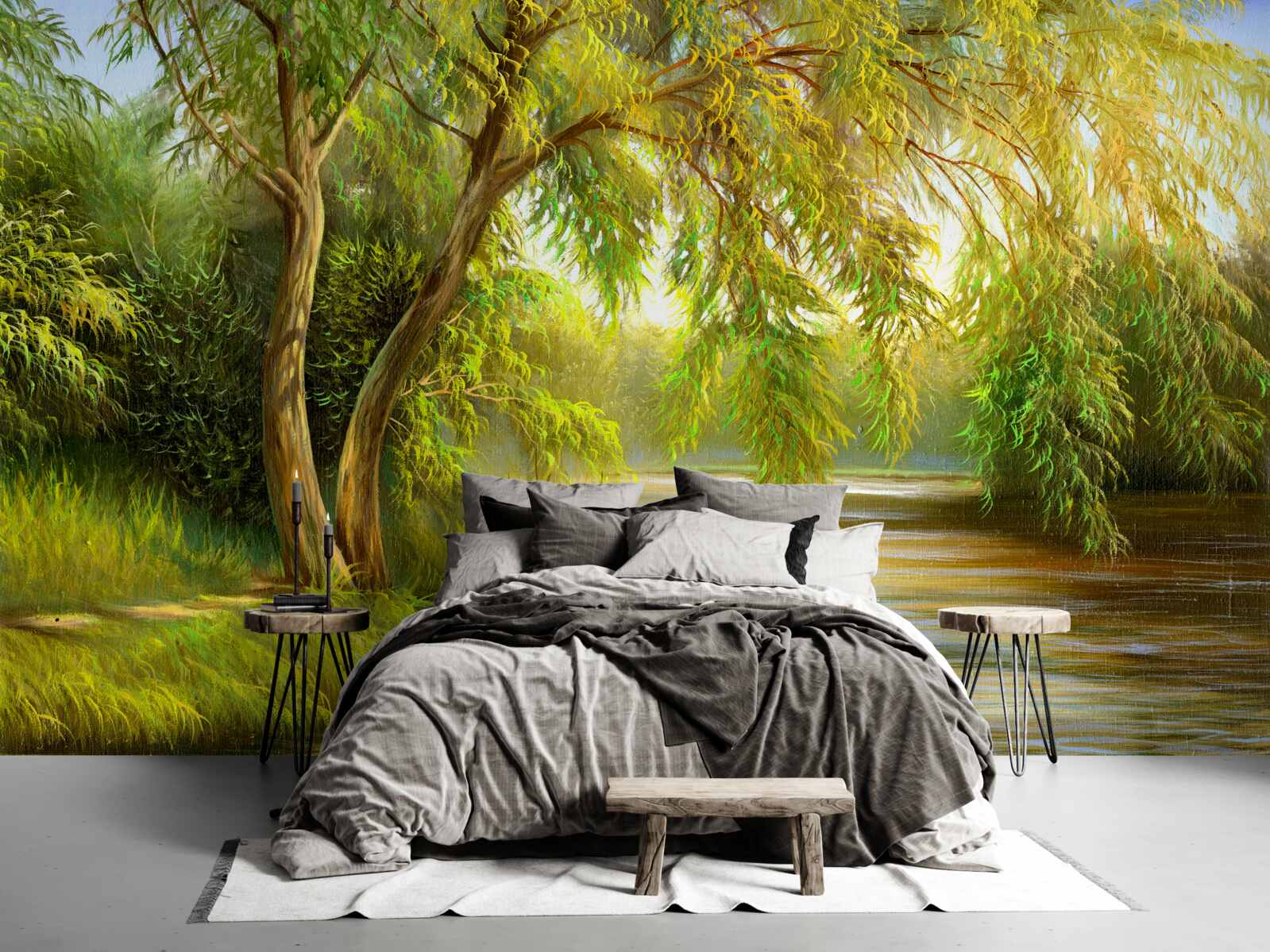 Fototapeta v lete sa vŕba smutne skláňa nad vodou