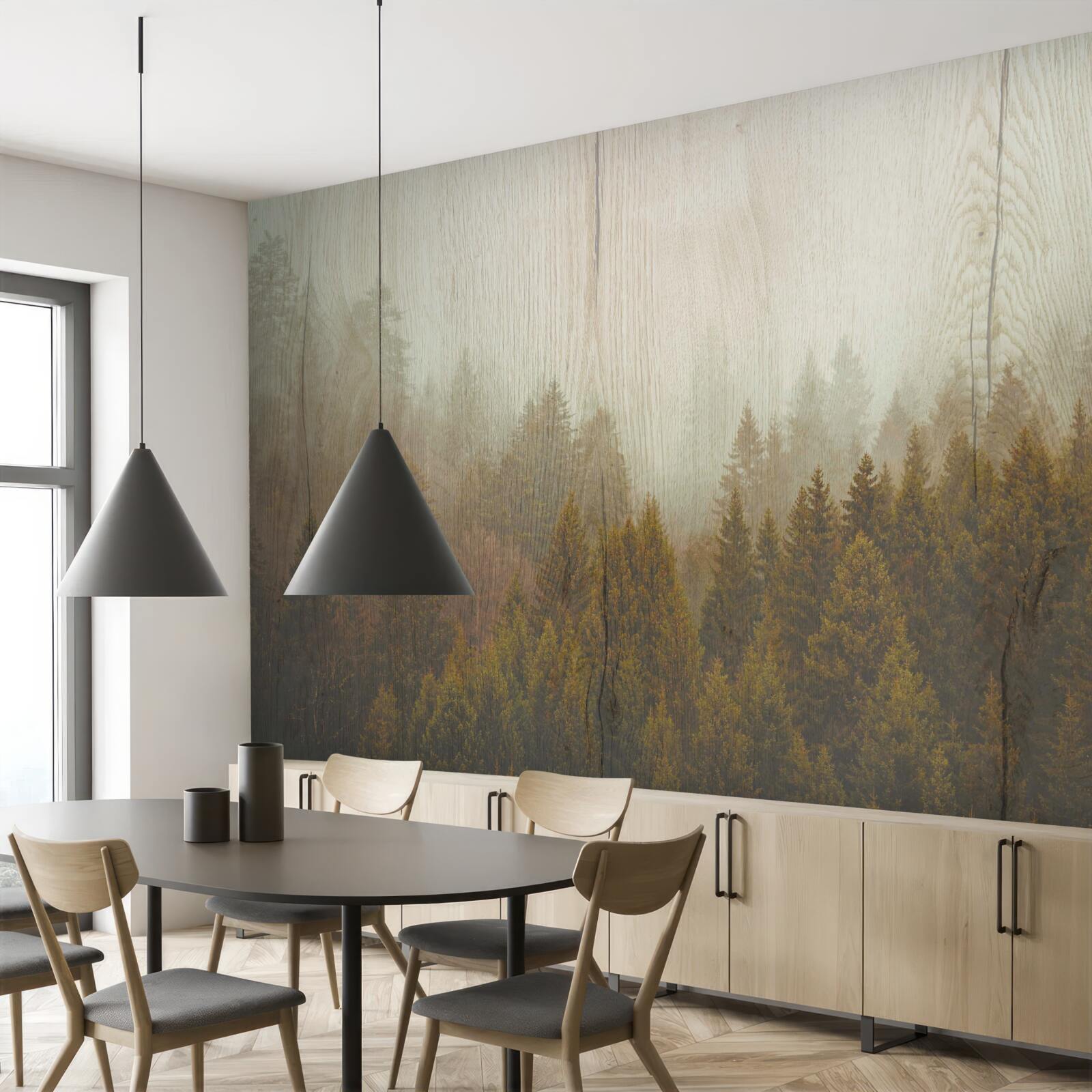 Fototapeta hmlistý les na jeseň