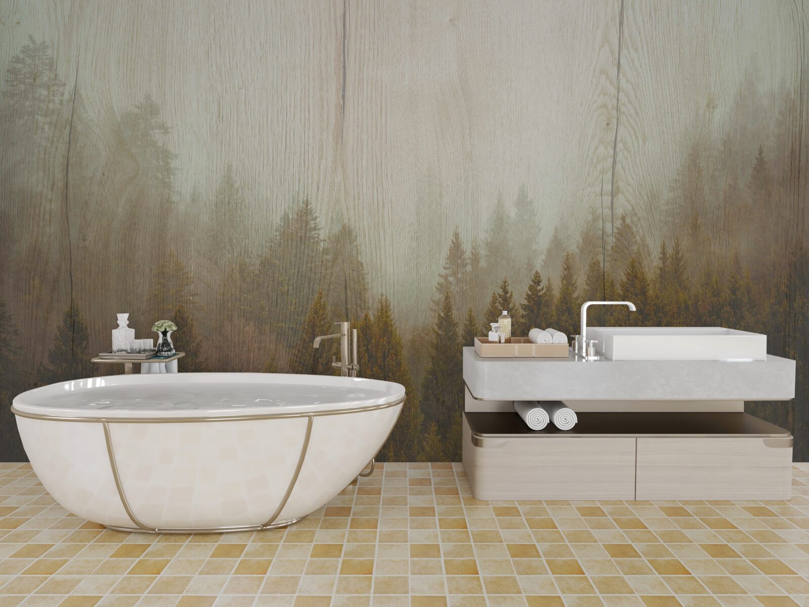 Fototapeta hmlistý les na jeseň