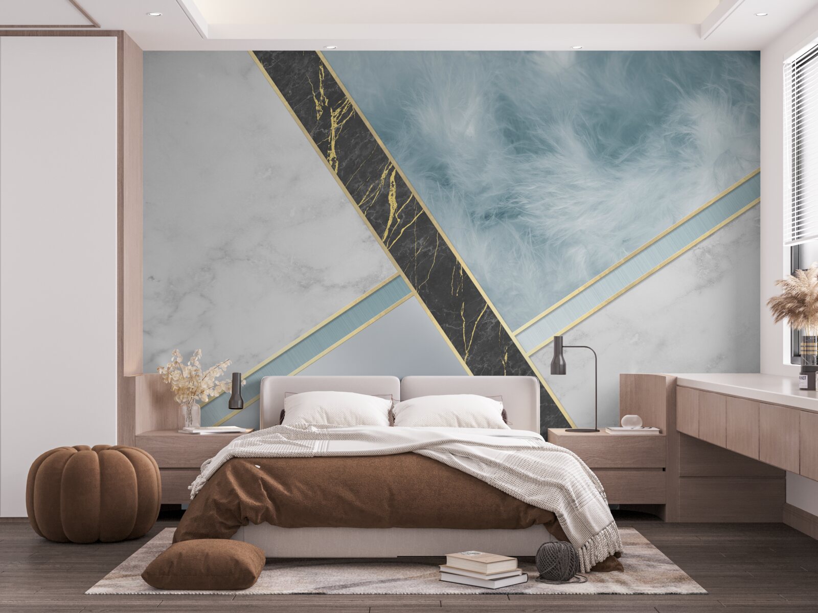 Fototapeta mramor v odtieňoch sivej a modrej s čiernym prvkom