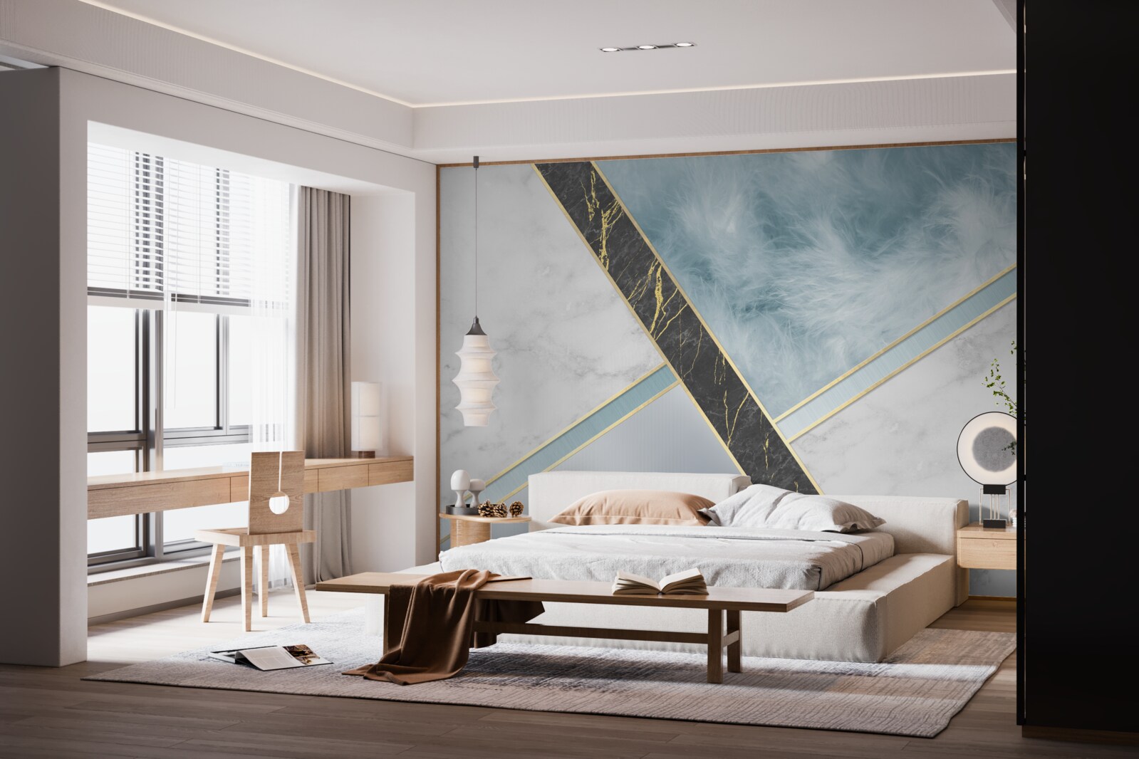 Fototapeta mramor v odtieňoch sivej a modrej s čiernym prvkom