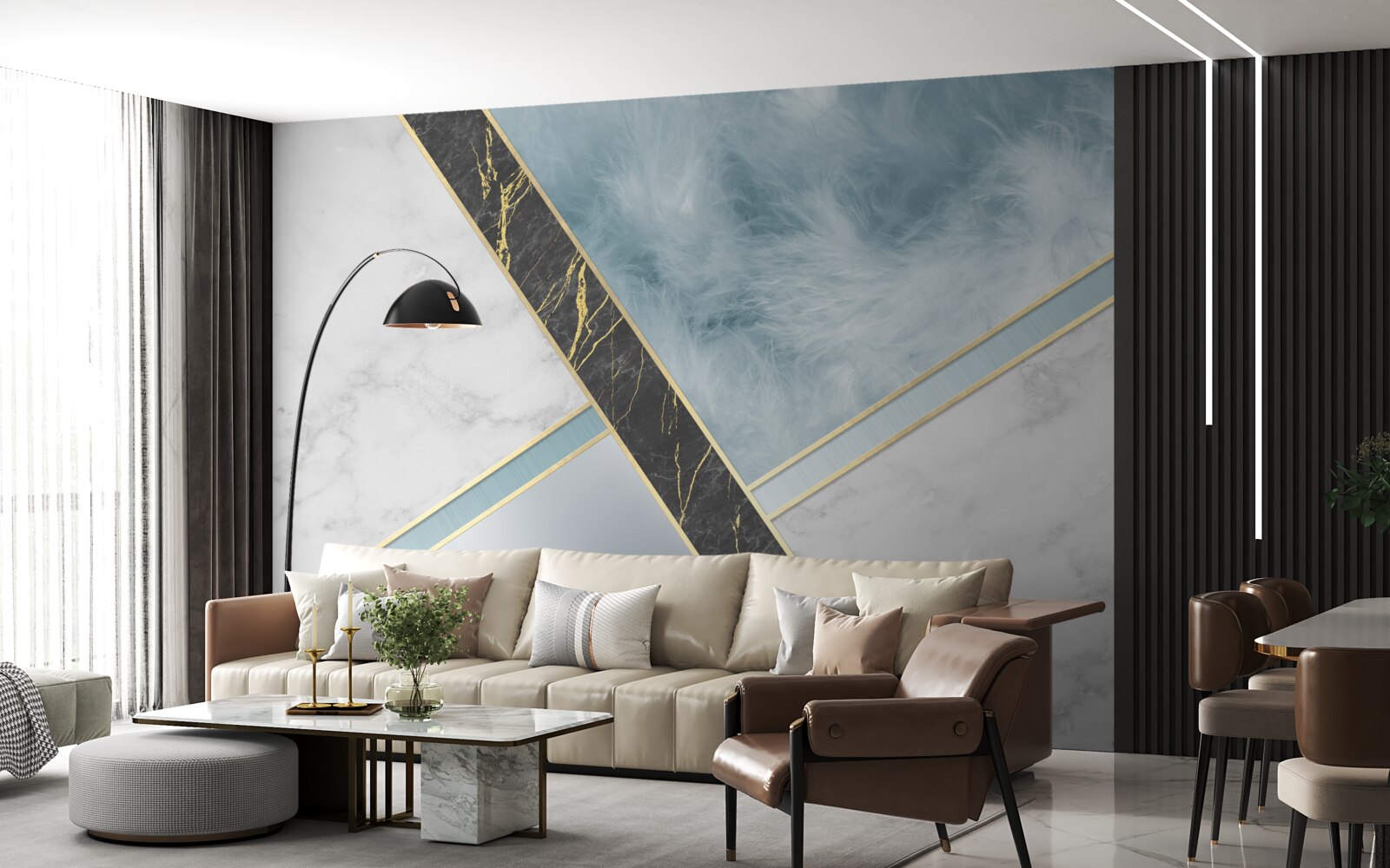 Fototapeta mramor v odtieňoch sivej a modrej s čiernym prvkom