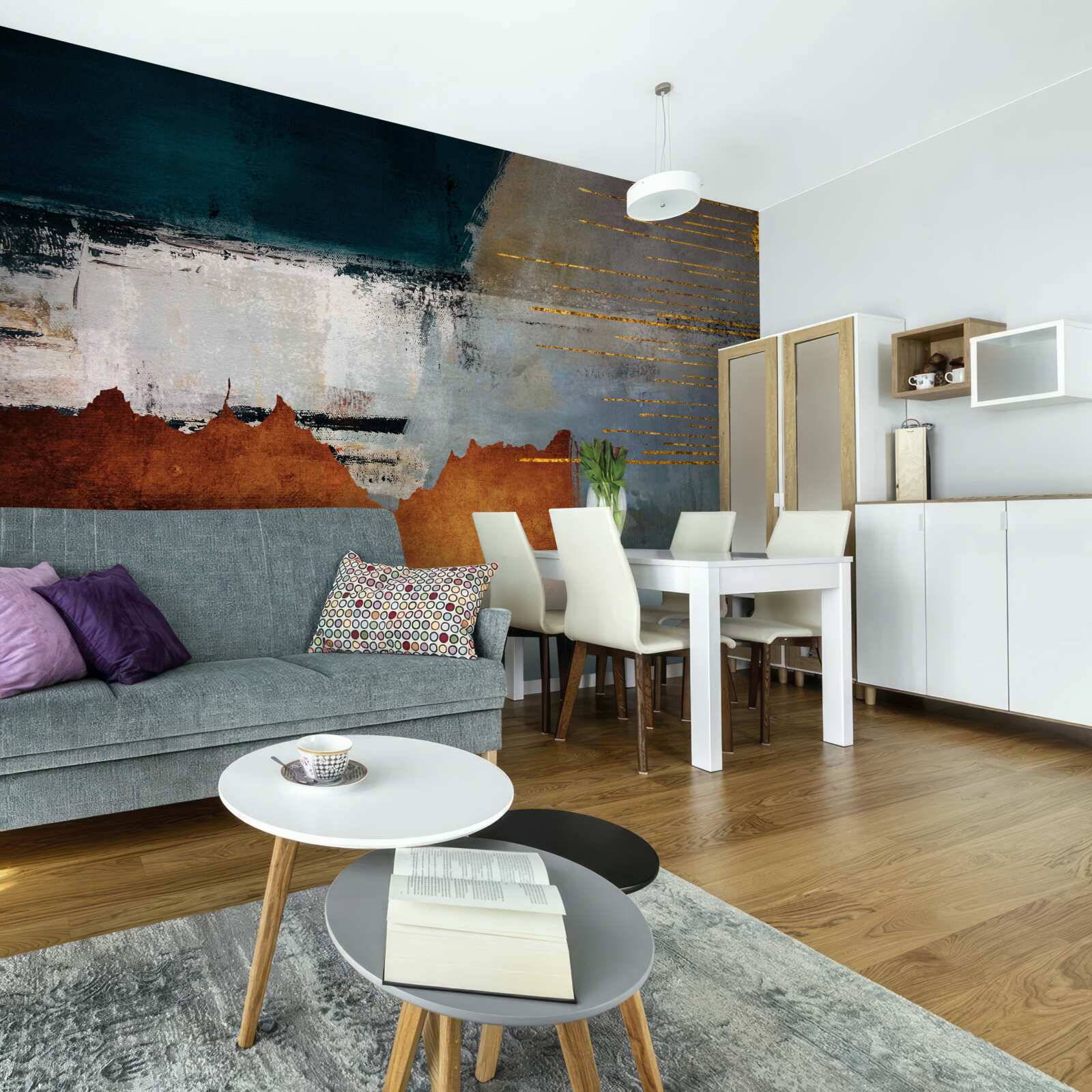 Fototapeta Farebné pozadie je zdobené zlatými linkami